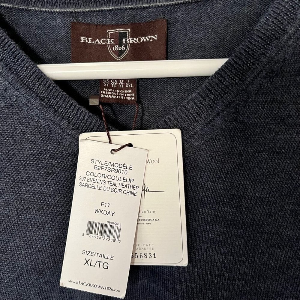 Black Brown 1826 Merino Wool V-Neck Knit Sweater XL Teal Heather Mens